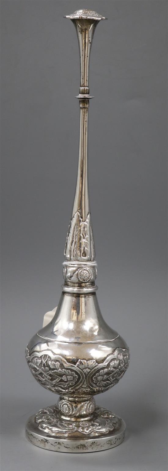 A Chinese white metal rosewater sprinkler, 29cm.